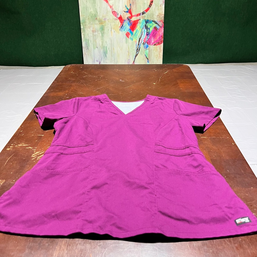 Greys Anatomy by Barco Womens Scrub Top Magenta Purple V-Neck Size M 41452